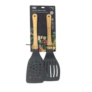 2 piece jumbo utensils set kitchen slotted turner measure mark spoon